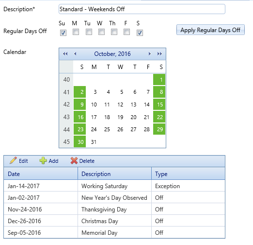 2. Calendars Details Fields
