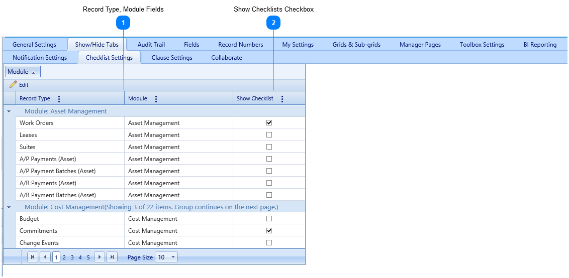 Checklist Settings Tab