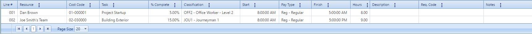 2. Daily Reports Timesheet Tab Table