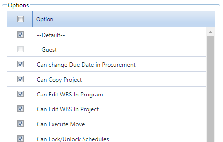 5. Options Table