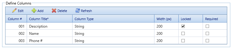 4. Define Columns Table