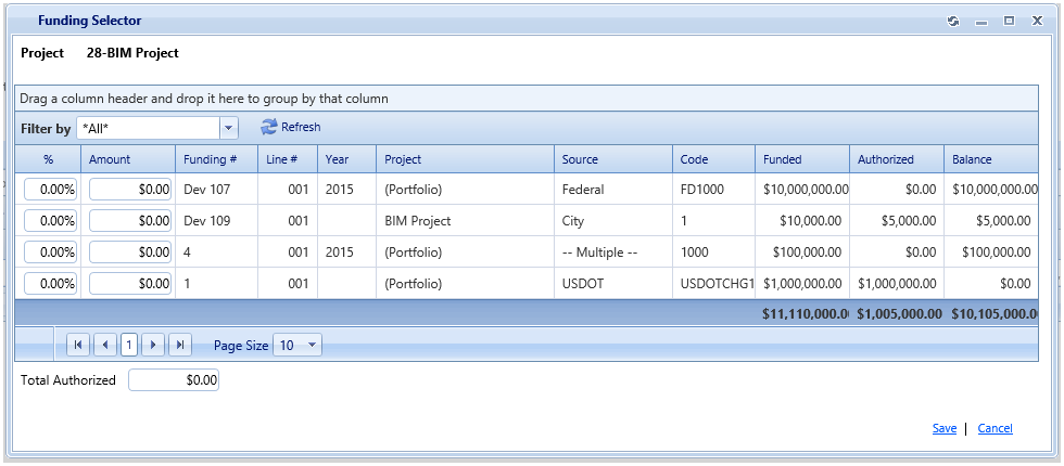 Funding Selector (Funding Authorizations)