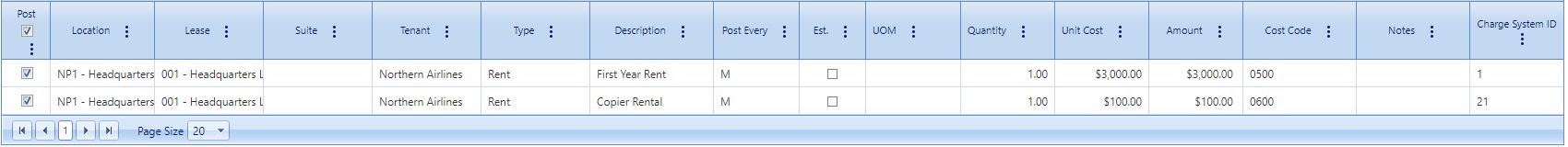 4. Leases Administrator Scheduled Charges Tab Table