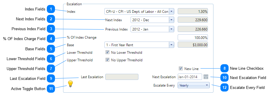 Lease Charges Details Dialog Escalation