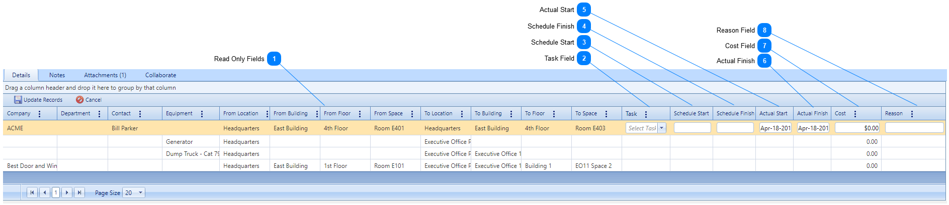 Move Plans Details Tab Table