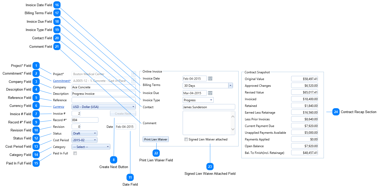 Progress Invoices Header Fields