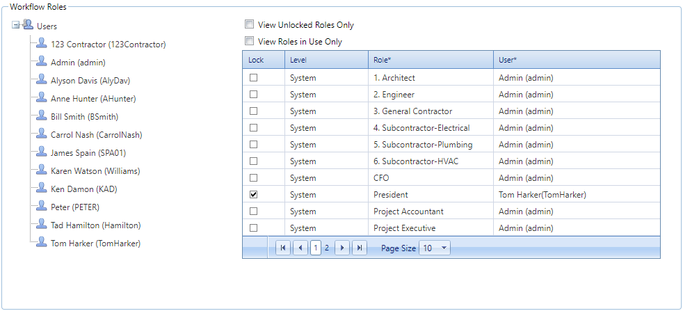 2. Workflow Roles Section
