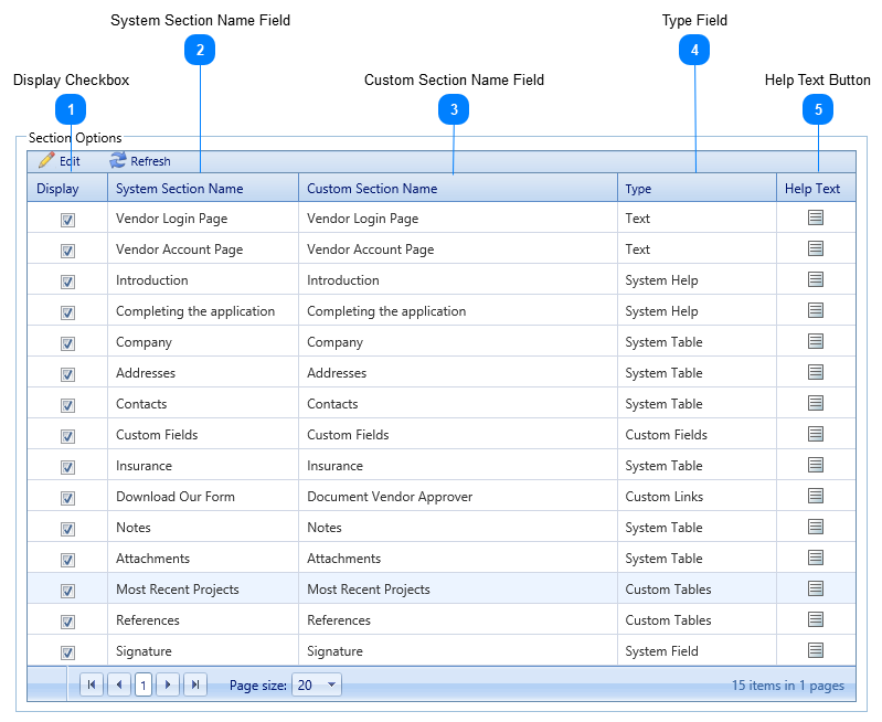 Section Options