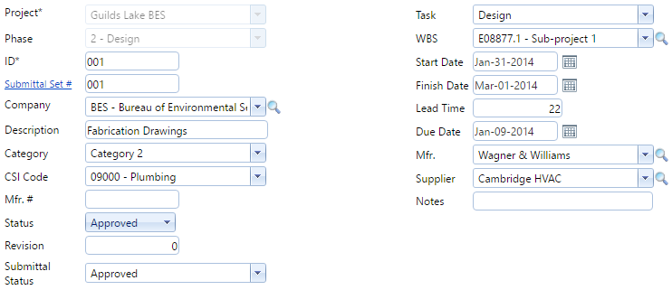 2. Submittal Items Header Fields