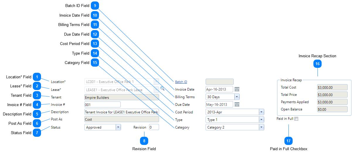 Tenant Invoices Header Fields