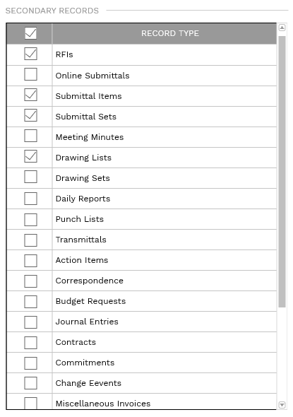 6. SECONDARY RECORDS SECTION