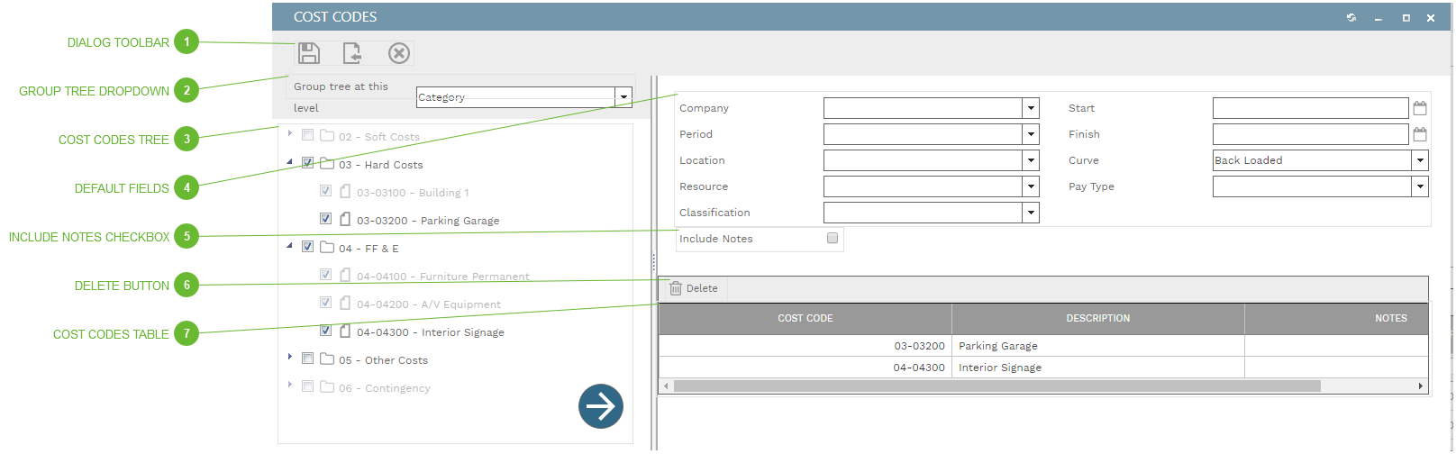 Cost Codes Dialog