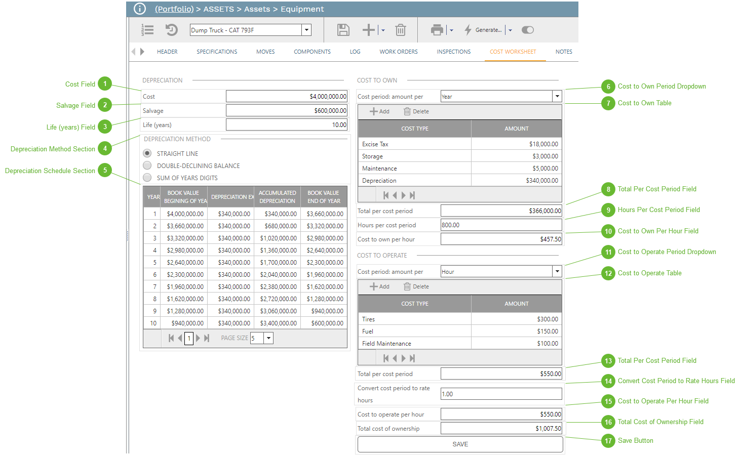 Cost Worksheet Tab