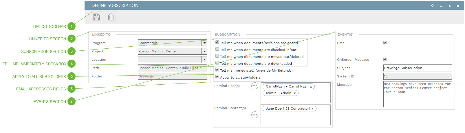 Define Subscription Dialog