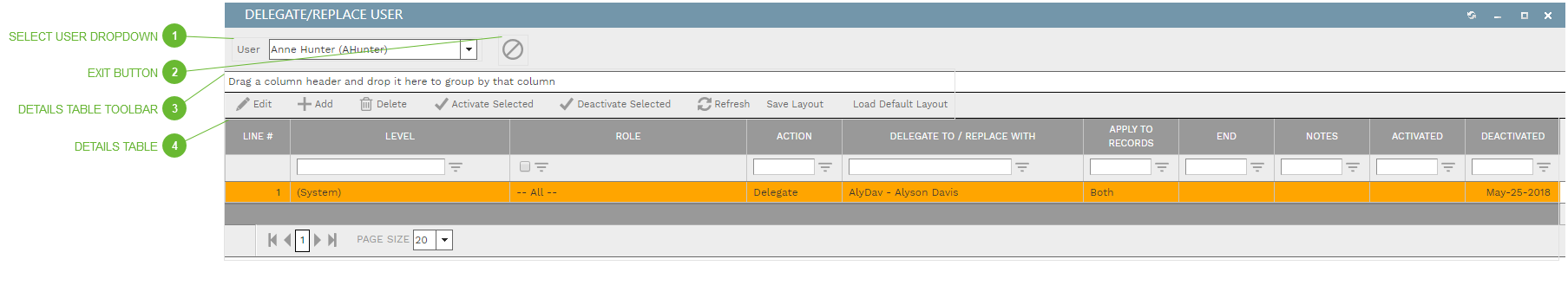 Delegate/Replace User Dialog