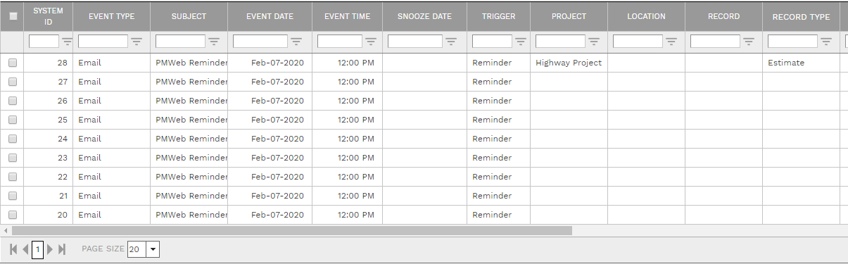 5. EVENTS TABLE