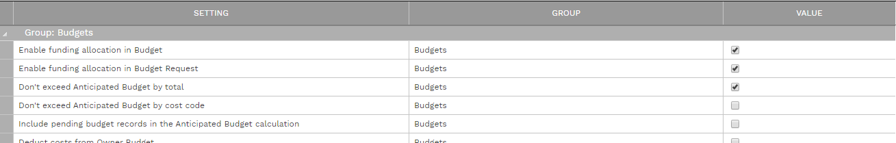 6. SETTINGS TABLE