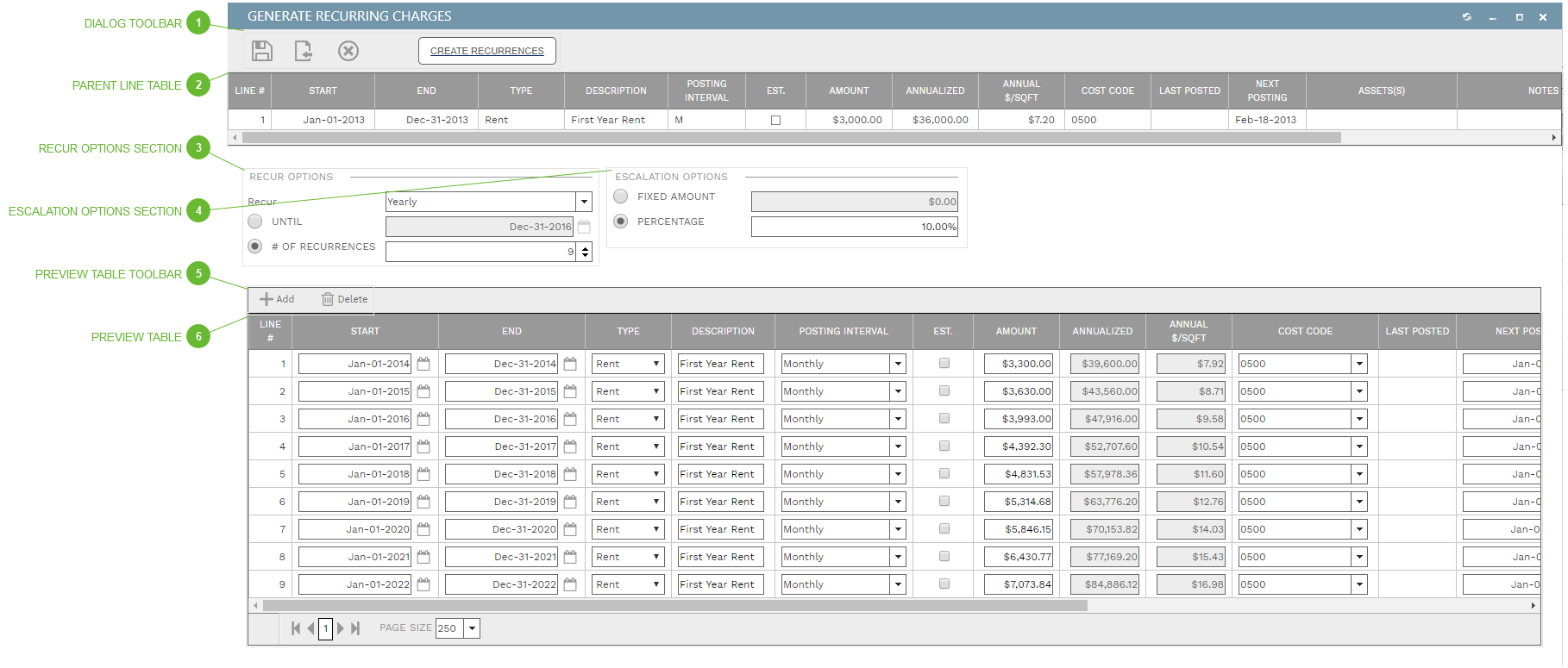 Generate Recurring Charges Dialog