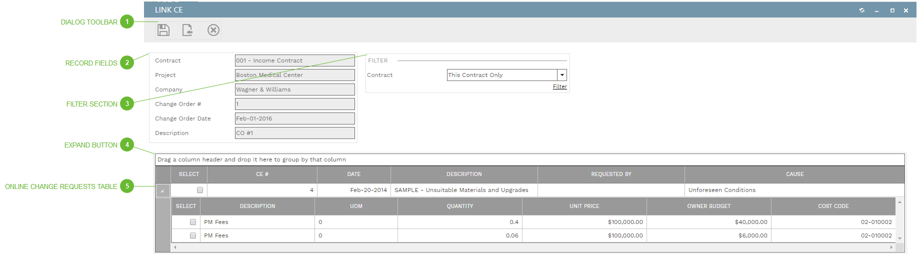 Link Online Change Requests Dialog