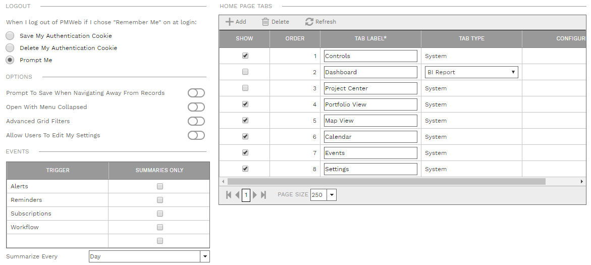 3. MY SETTINGS FIELDS