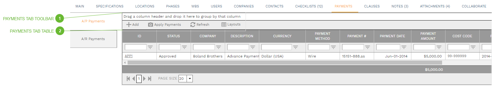 Payments Tab