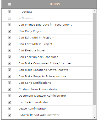 6. OPTIONS TABLE