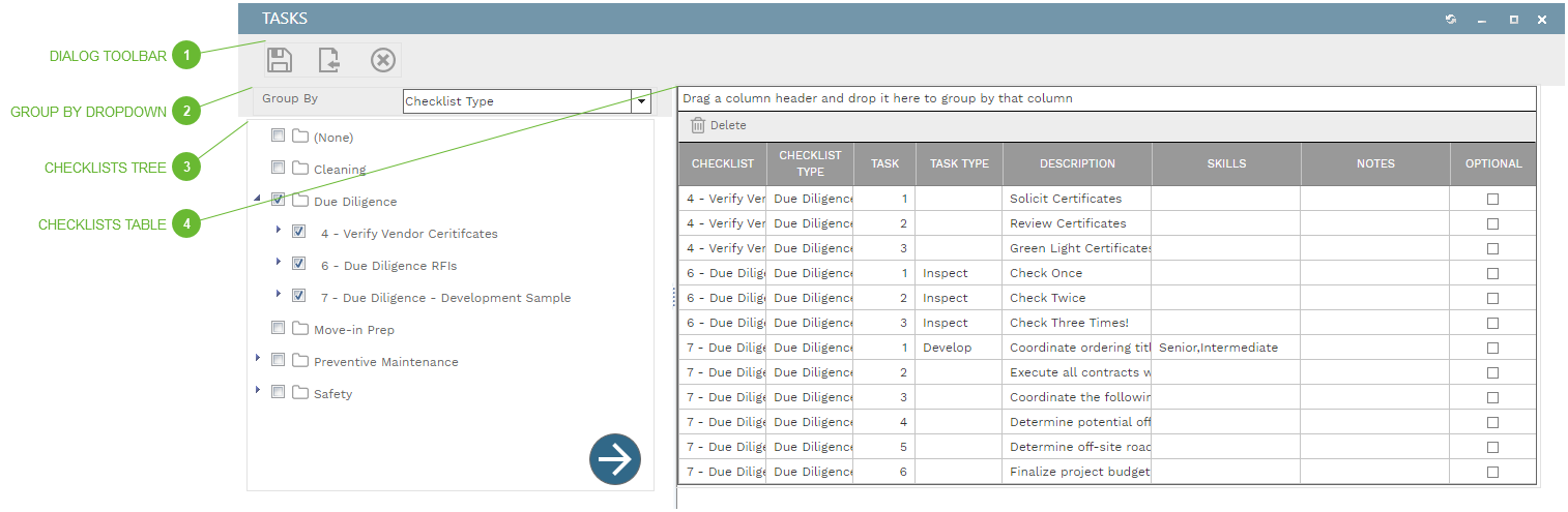 Tasks Dialog (Checklists)