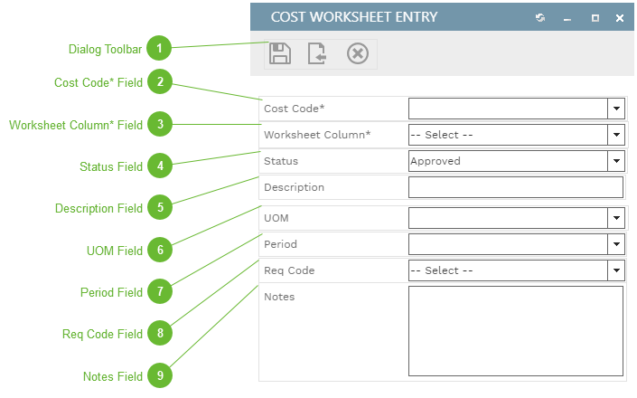 Cost Worksheet Entry Dialog