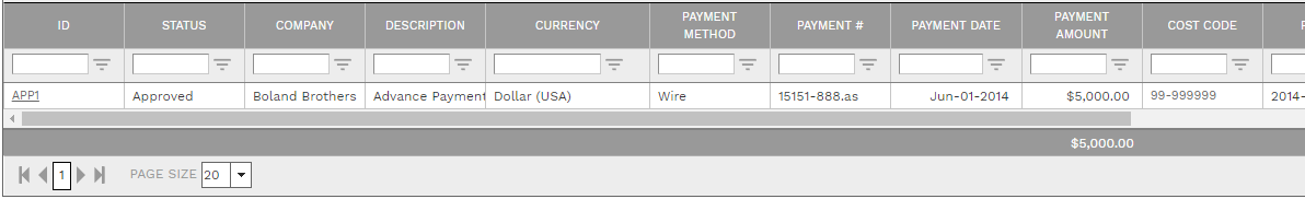 2. PAYMENTS TAB TABLE
