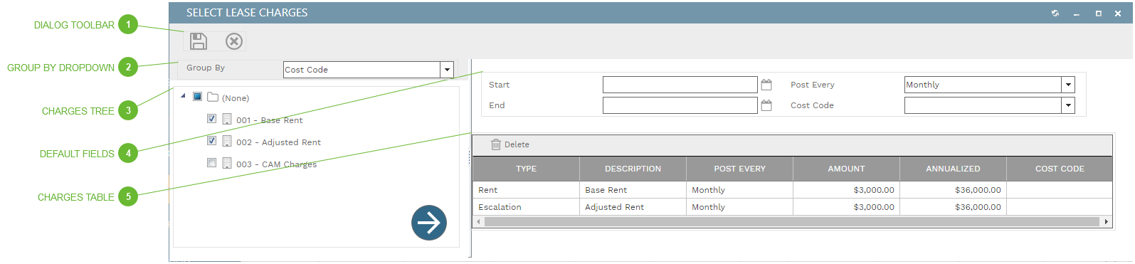 Select Lease Charges Dialog