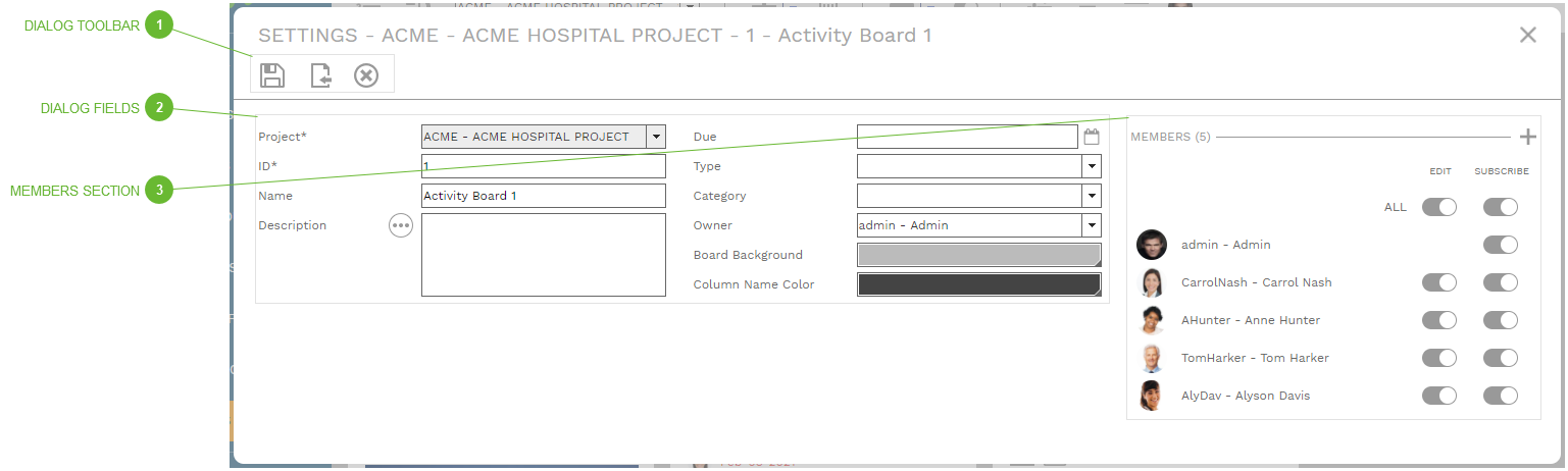 Board Settings Dialog