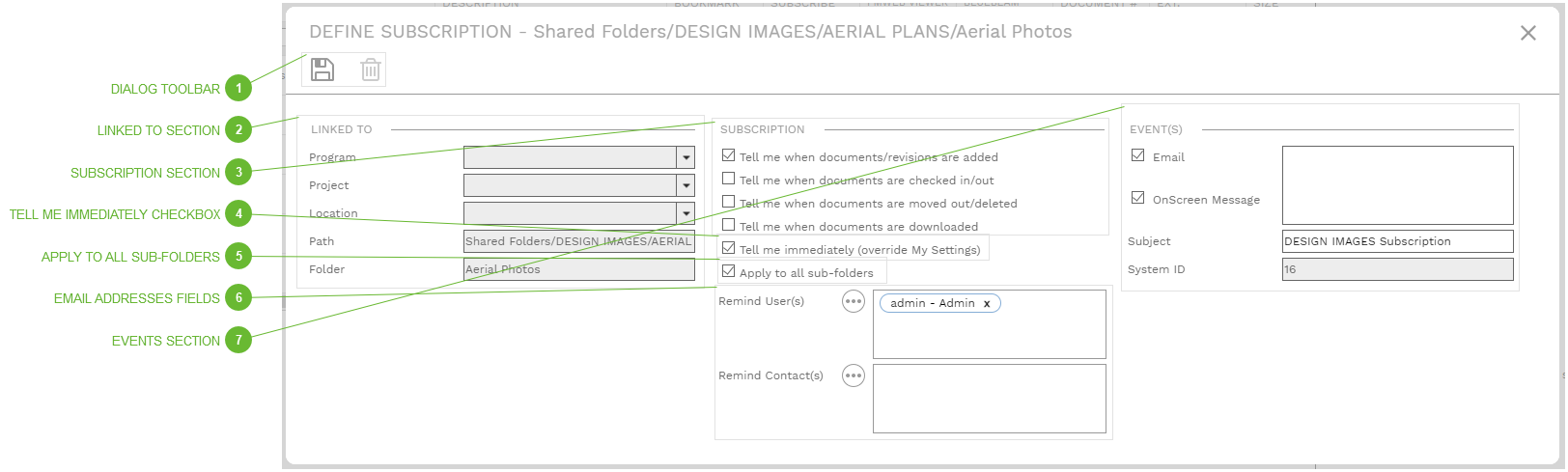 Define Subscription Dialog