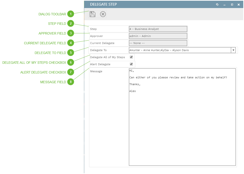 Delegate Step Dialog