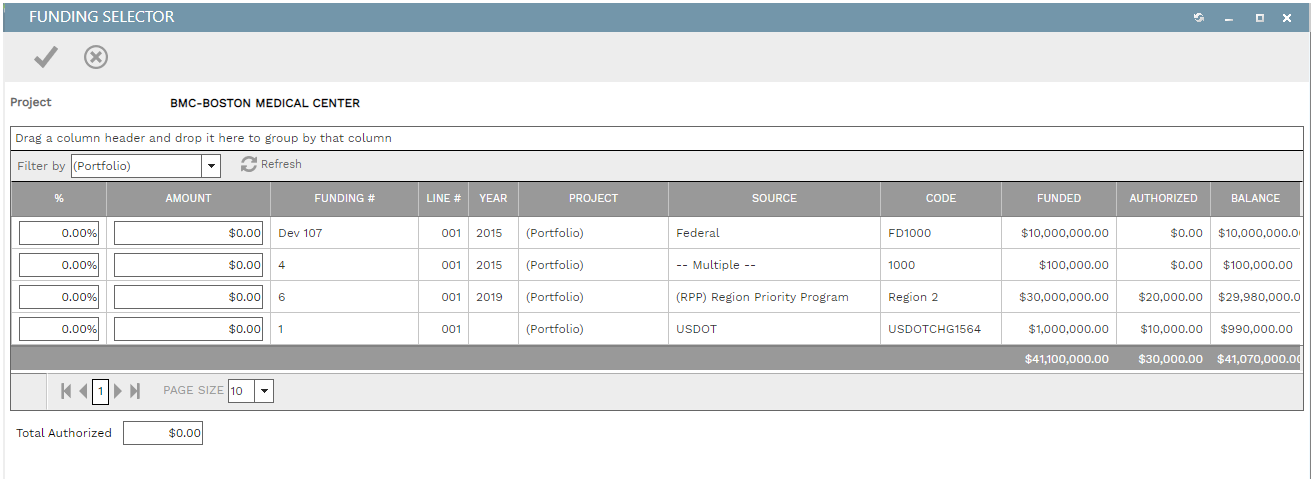 Funding Selector (Funding Authorizations)