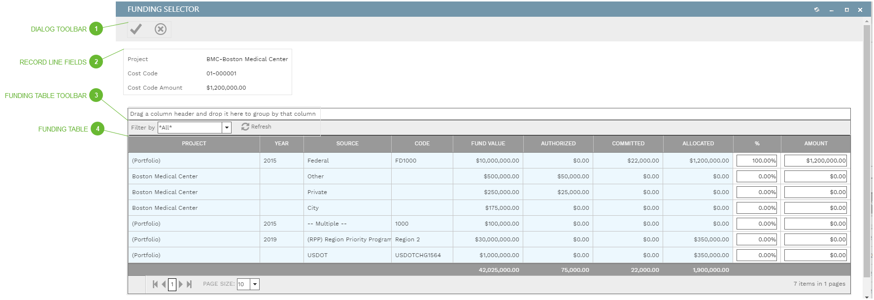 Funding Selector Dialog