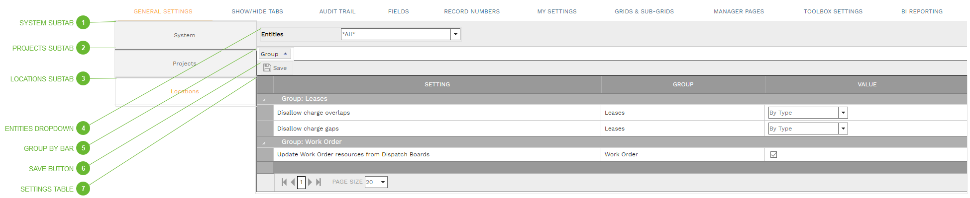 General Settings Locations Subtab