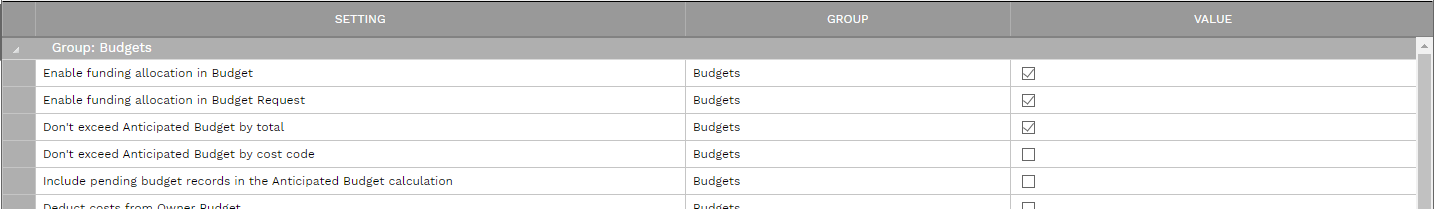 7. SETTINGS TABLE