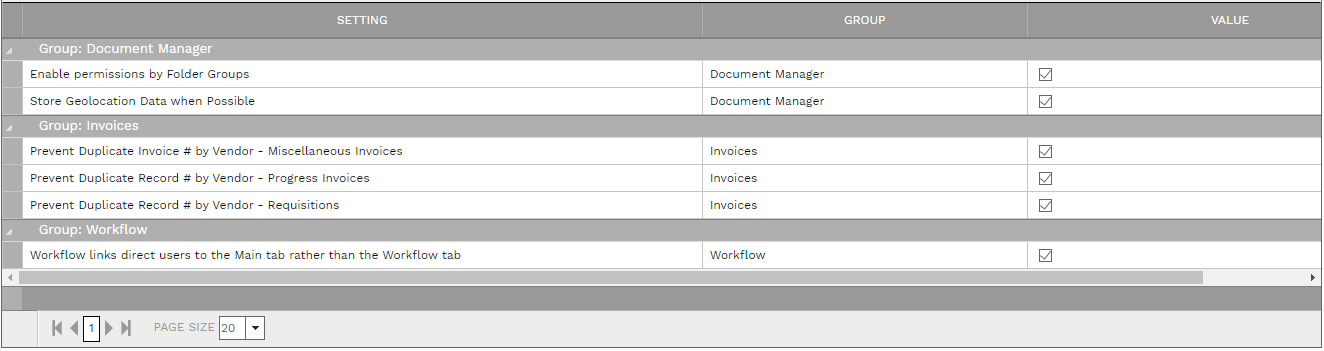 6. SETTINGS TABLE