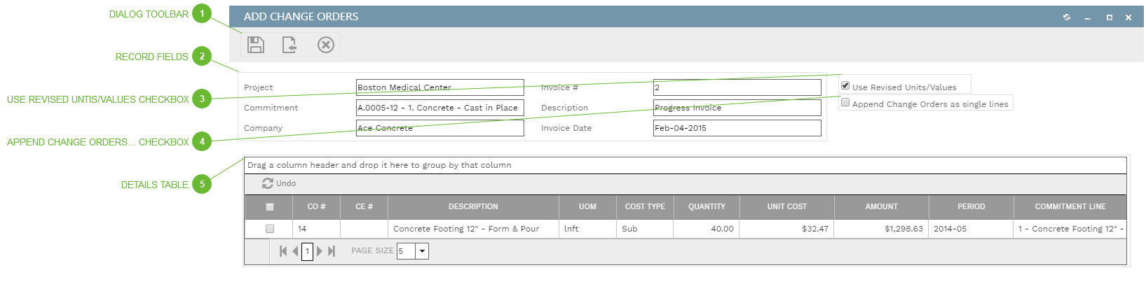 Link Change Orders Dialog