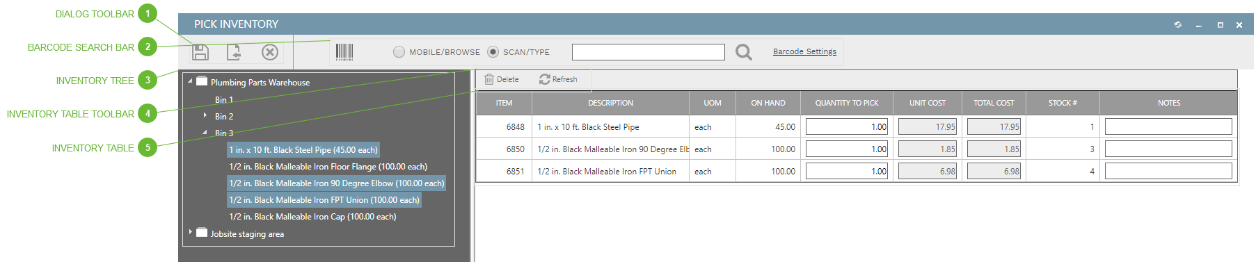 Pick Inventory Dialog