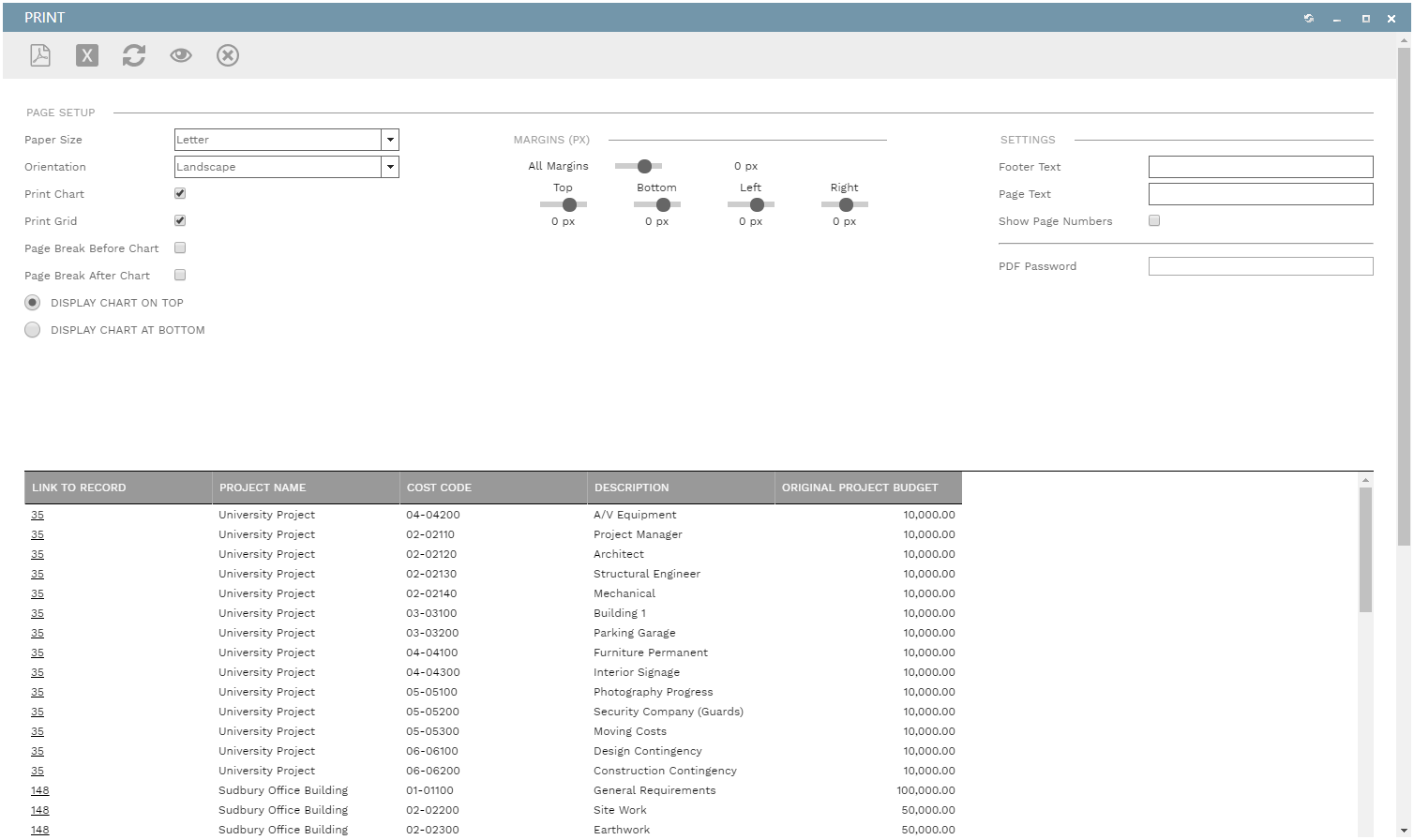 PMWeb Reports Preview Dialog