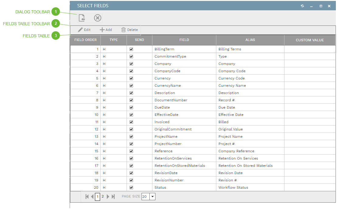 Select Fields Dialog