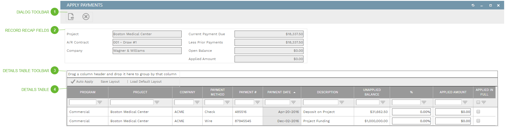 Apply Payments Dialog