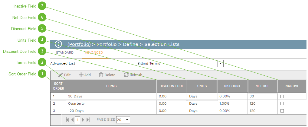 Billing Terms Field