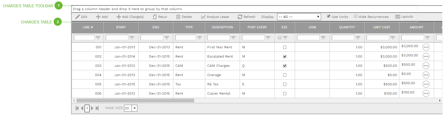 Charges Tab