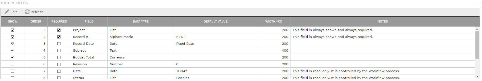 6. SYSTEM FIELDS SECTION