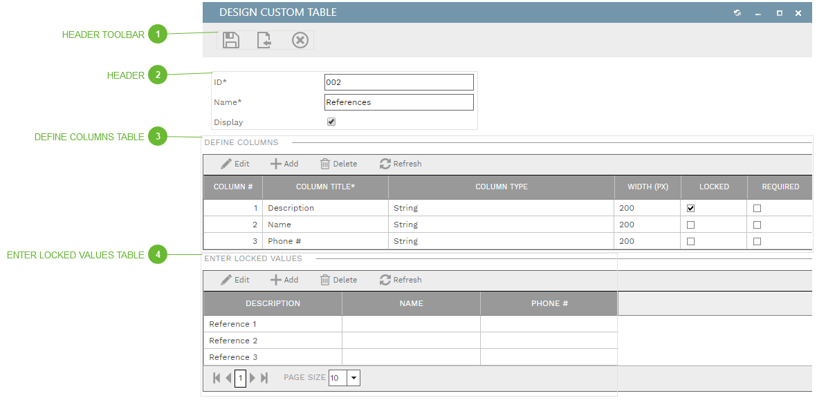 Design Custom Table Dialog