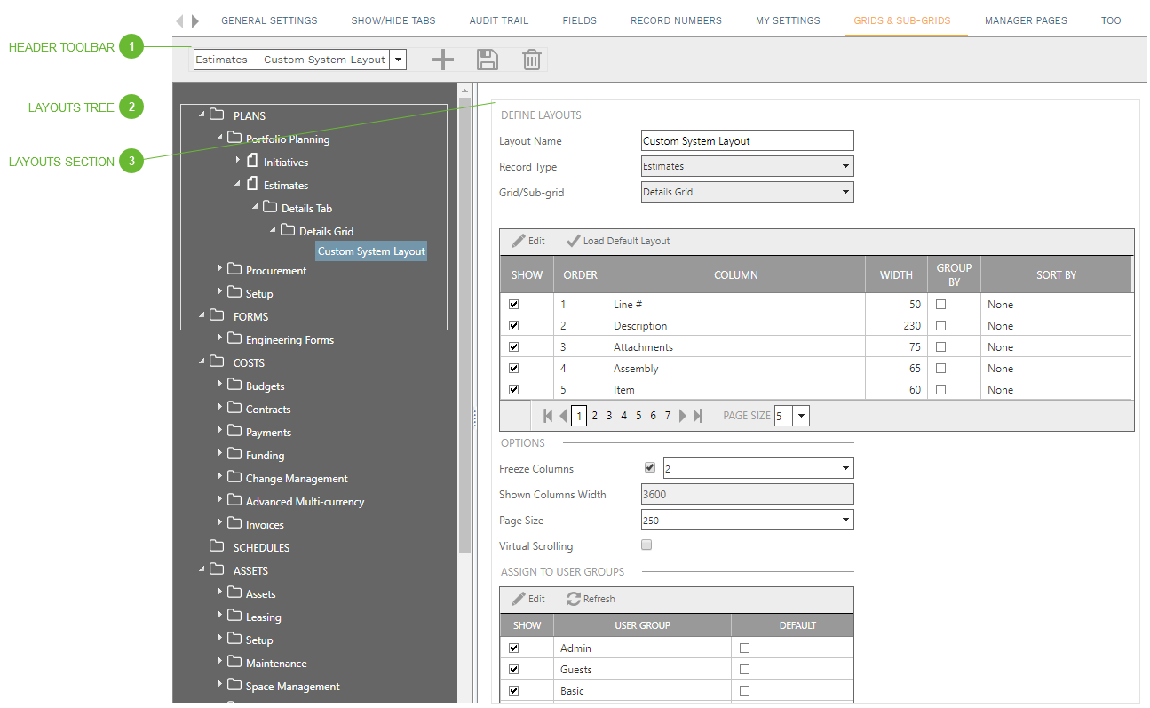 Grids & Sub-grids Tab