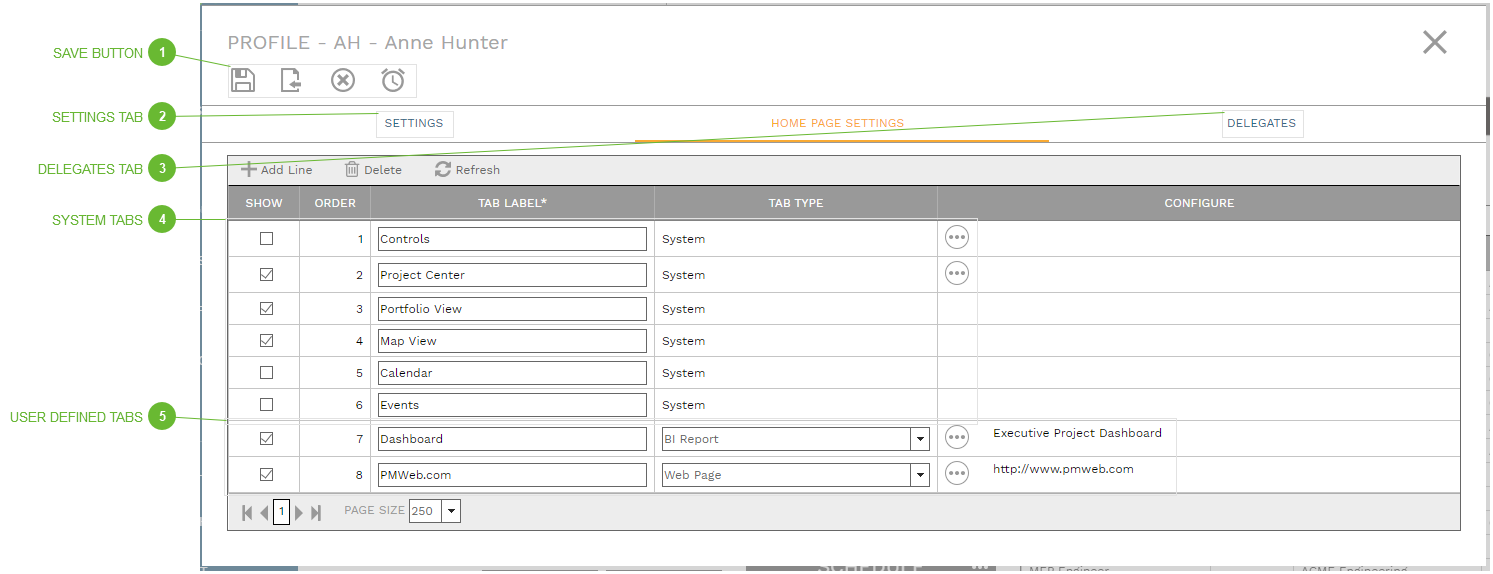 Home Page Settings Tab