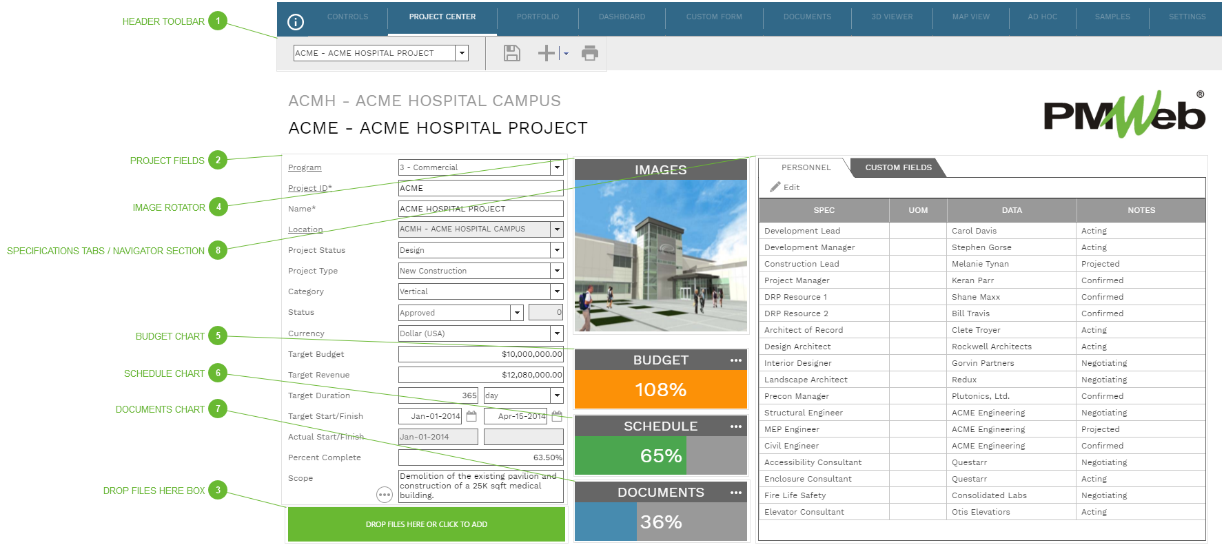 Project Center Tab